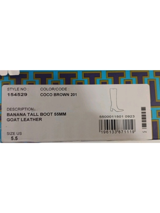 TORY BURCH Authentic New Banana Tall Boots Size 5.5 M Brown Leather, New in Box - Picture 9 of 11